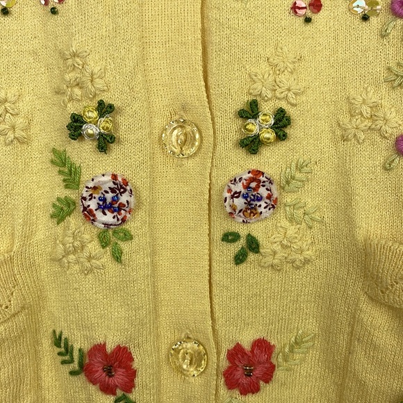 NWT SUSAN BRISTOL light yellow knit cotton blend Cardigan cottagecore floral - Picture 5 of 16